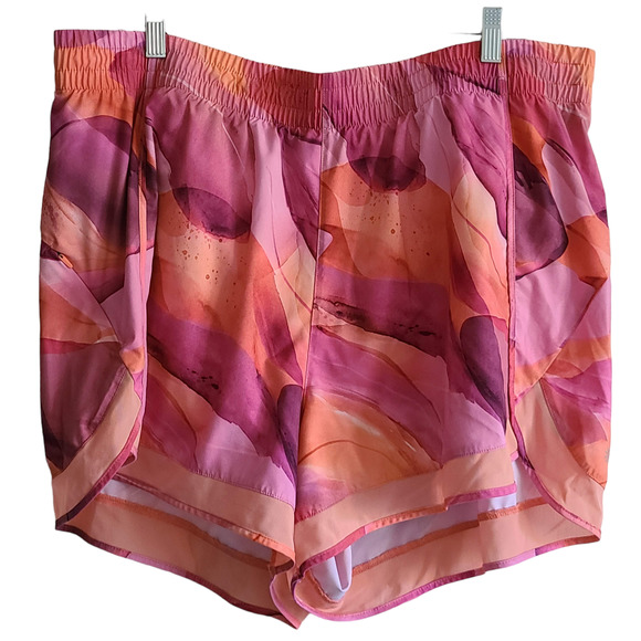 ATHLETA Mesh Racer Run Shorts 4” Pink Orange Watercolor Abstract Women's 2X - Picture 2 of 14